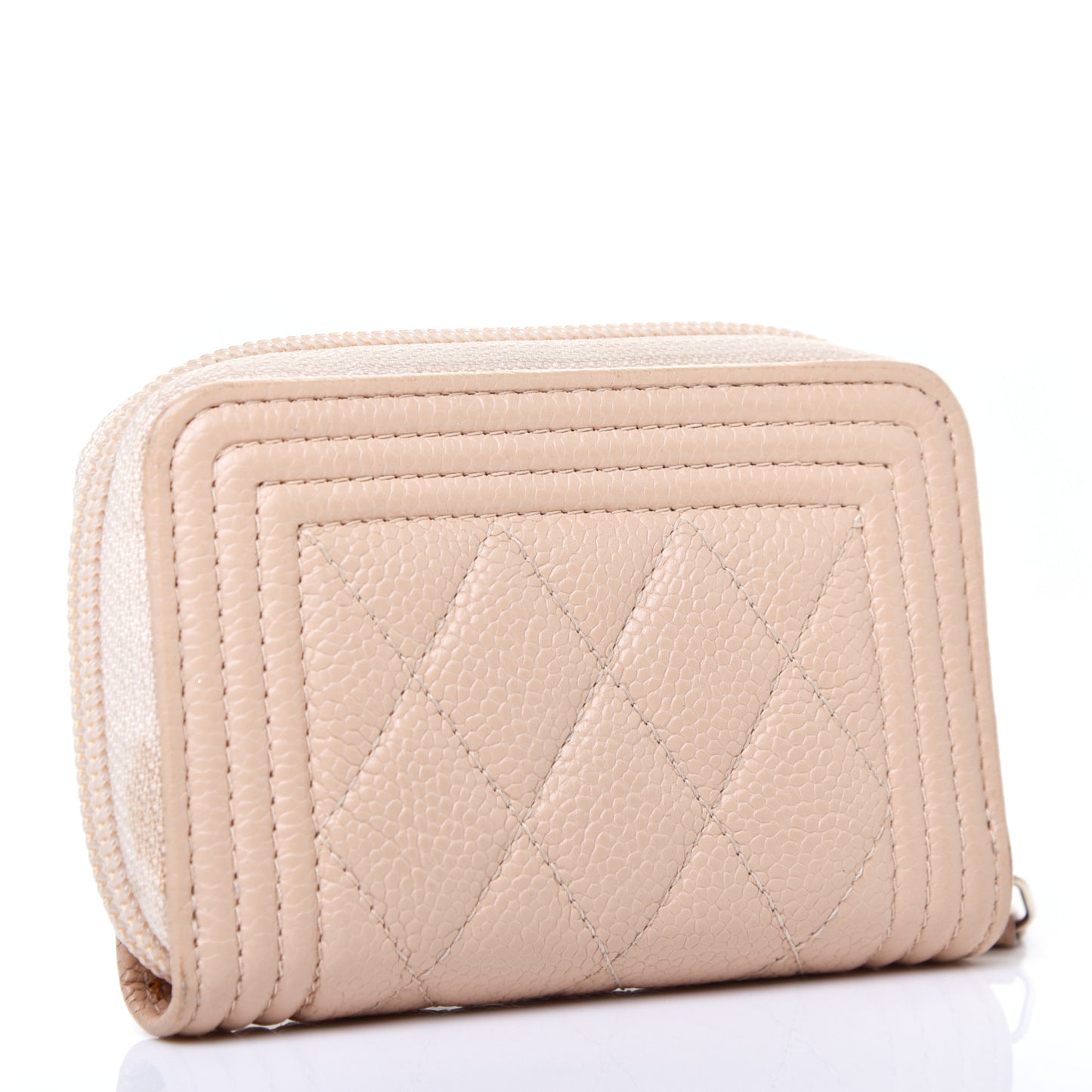 Caviar Quilted Boy Zip Around Coin Purse Wallet Beige Clair