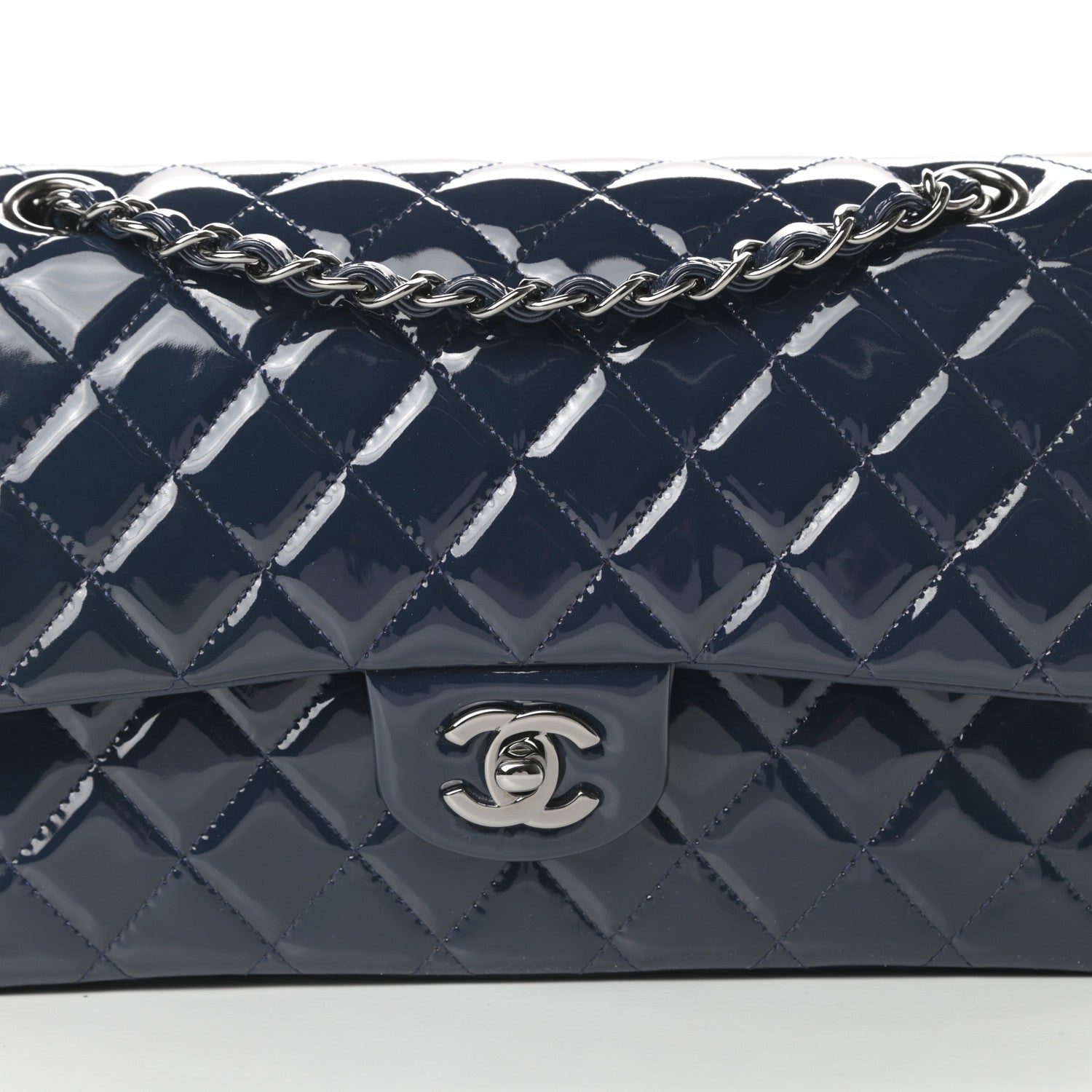 Chanel Patent Quilted Medium Double Flap Navy 8 of 12