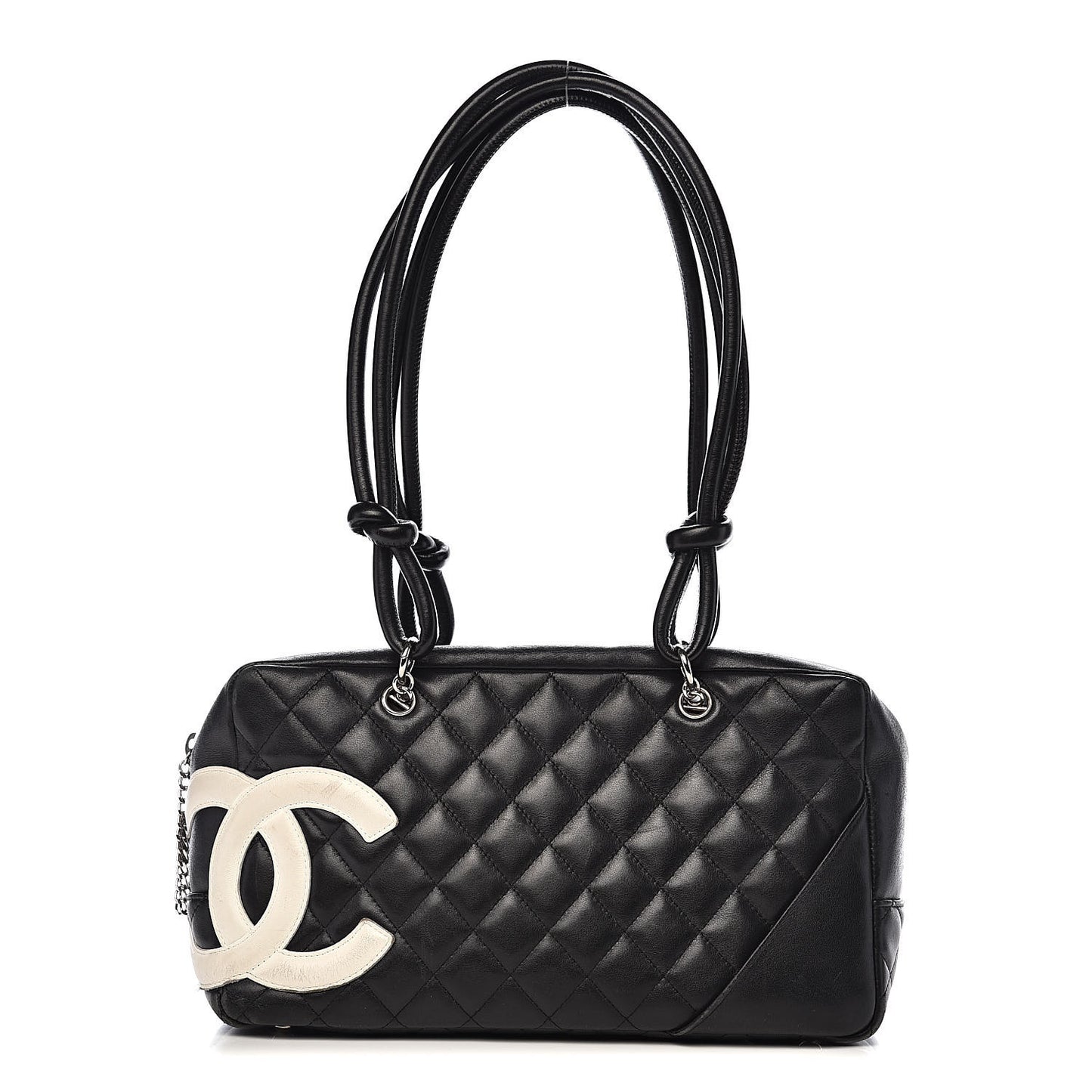 Calfskin Quilted Large Cambon Bowler Black White
