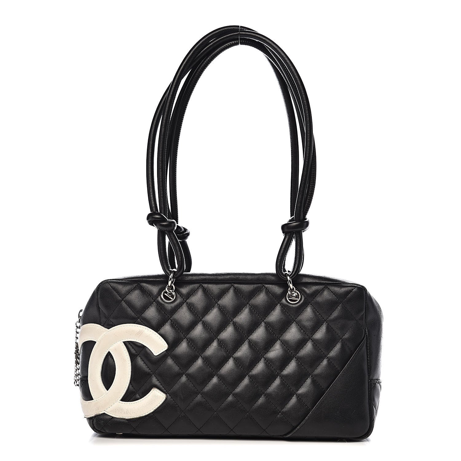 Chanel Calfskin Quilted Large Cambon Bowler Black White 1 of 18