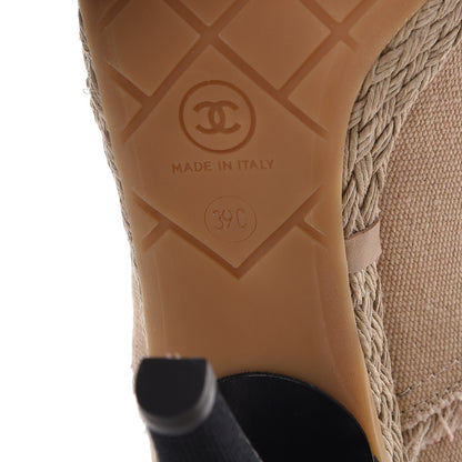 Chanel Toile Cap Toe Espadrille Pumps 39 Beige Black 6 of 9