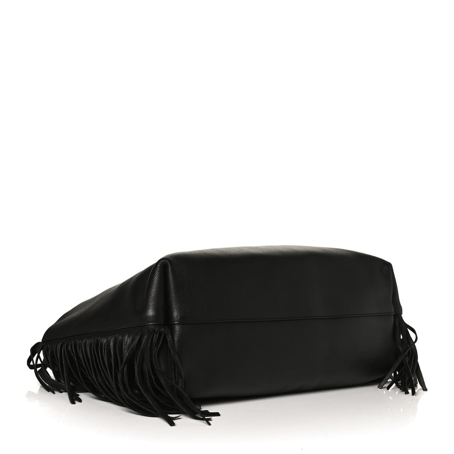 Calfskin Large Fringe Shopping Tote Black