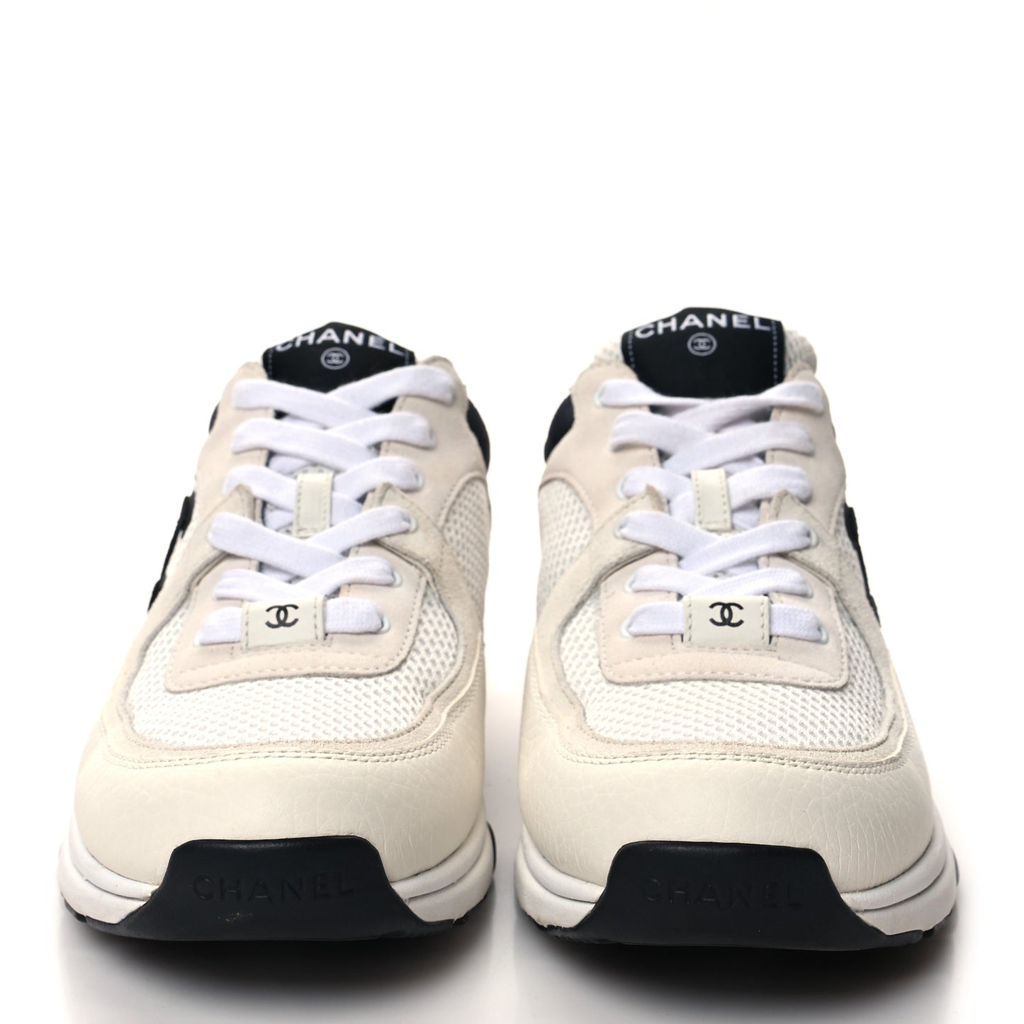 Mesh Suede Calfskin Grained Calfskin Womens CC Sneakers 40 White Black