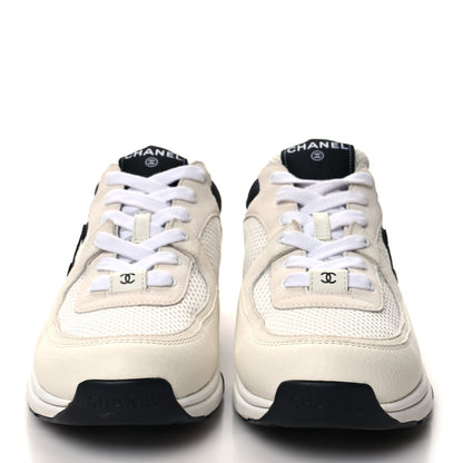 Chanel Mesh Suede Calfskin Grained Calfskin Womens CC Sneakers 40 White Black 2 of 9