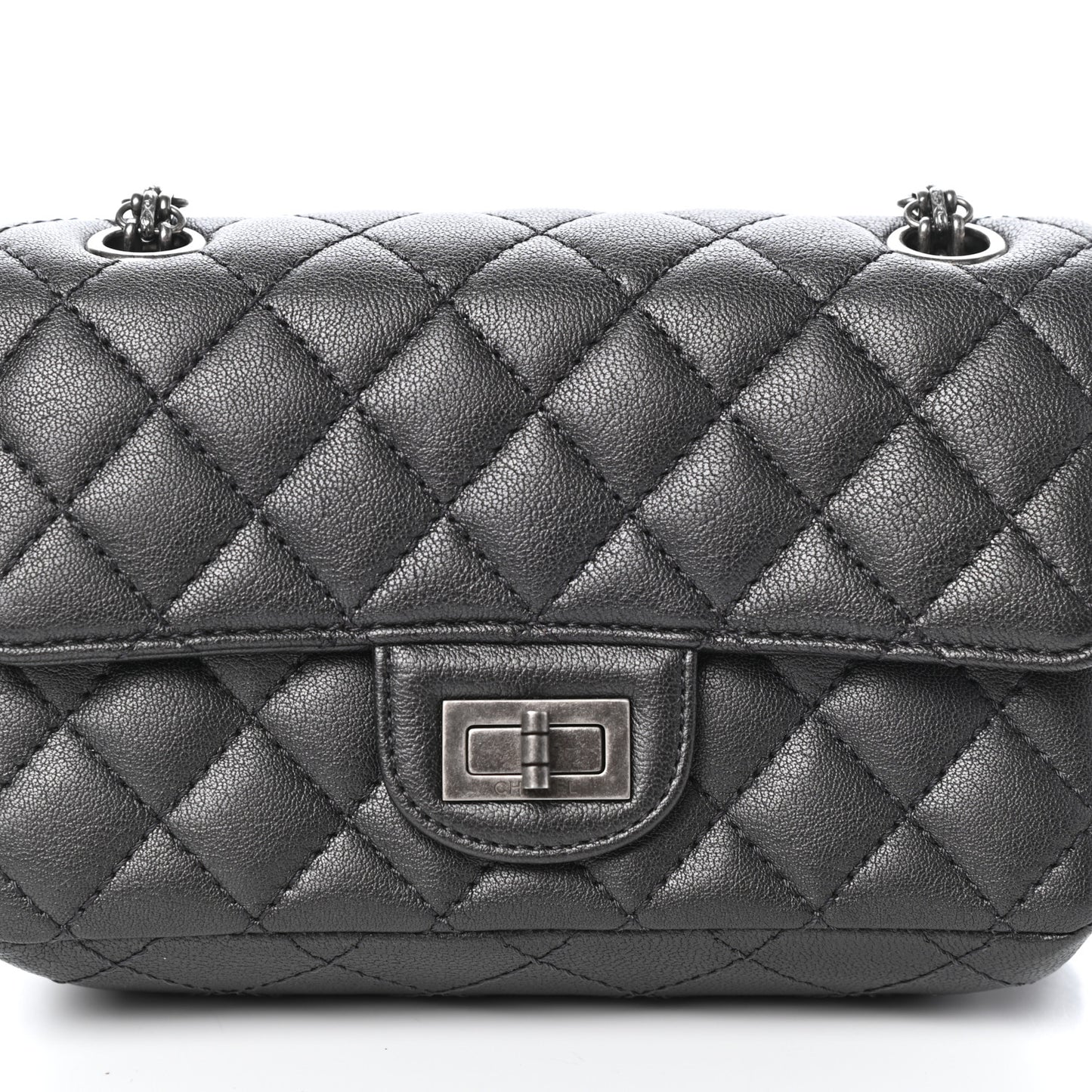 Metallic Sheepskin Quilted 2.55 Reissue Mini Flap Dark Silver