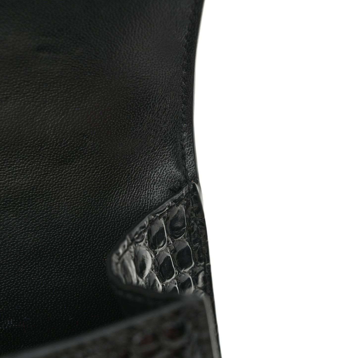 Shiny Calfskin Monochrome Crocodile Embossed Hourglass Top Handle Bag XS Black