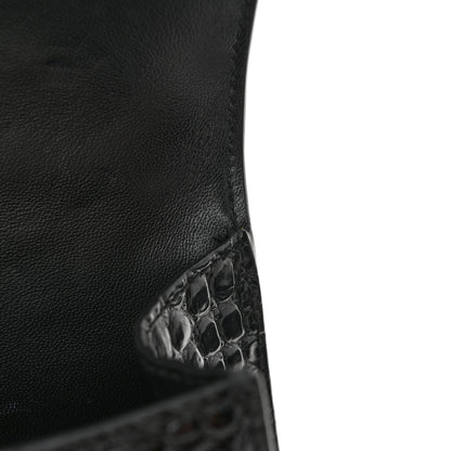 Balenciaga Shiny Calfskin Monochrome Crocodile Embossed Hourglass Top Handle Bag XS Black 7 of 17