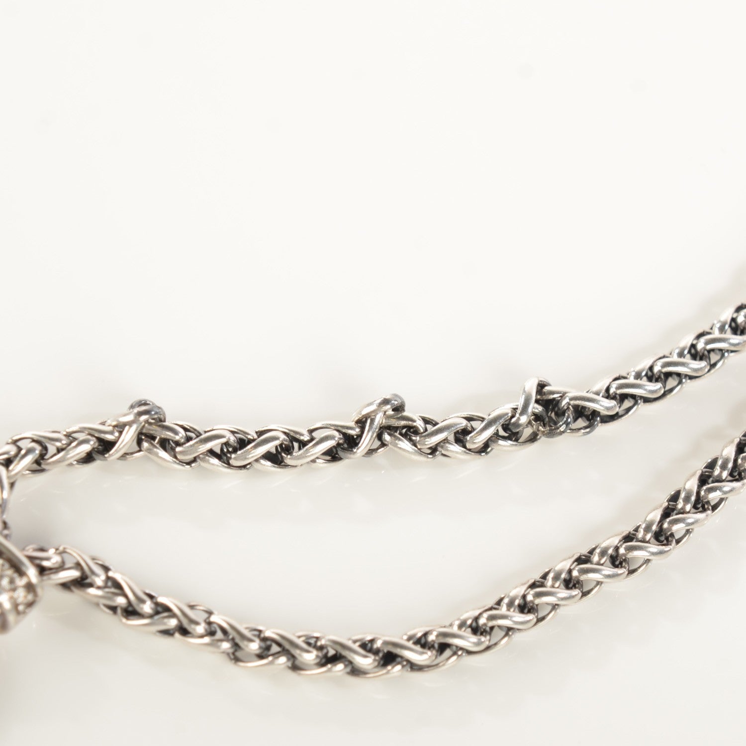 David Yurman Sterling Silver Pave Diamond Double Wheat Chain Necklace 17mm 5 of 8