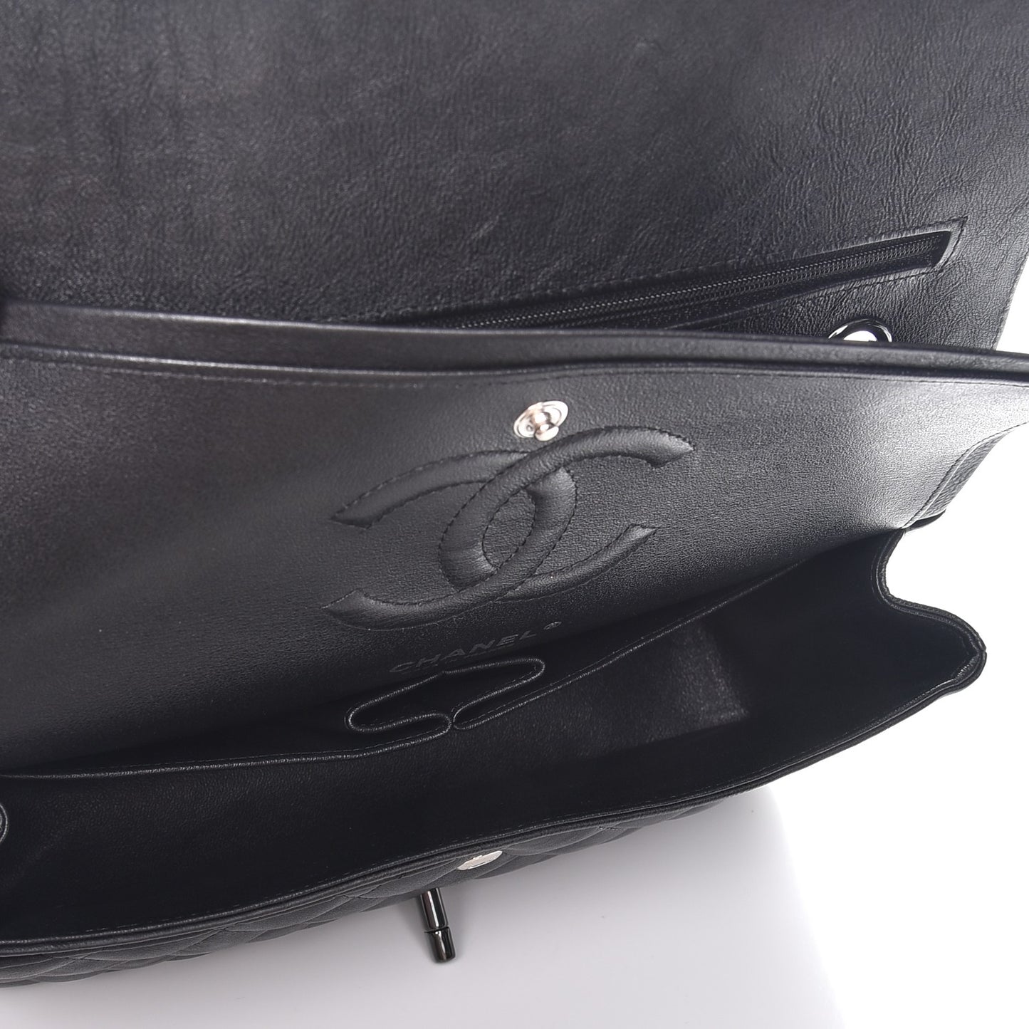 Crumpled Calfskin Quilted Medium Double Flap So Black