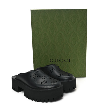 Gucci Rubber GG Monogram Perforated Elea Platform 55mm Lug Sole Sandals 39 Black 9 of 9