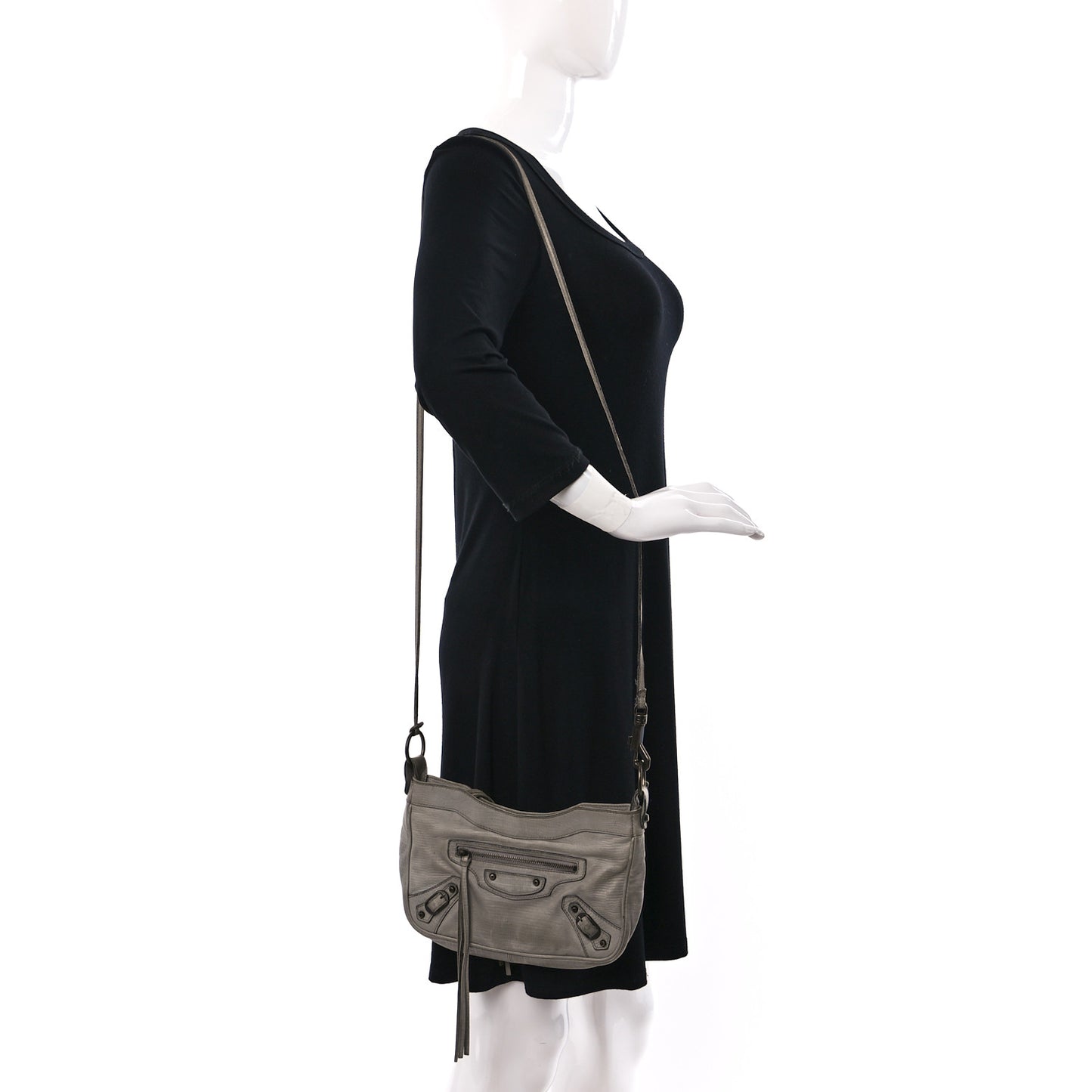 Agneau Lizard Embossed Classic Hardware Hip Gris Clair