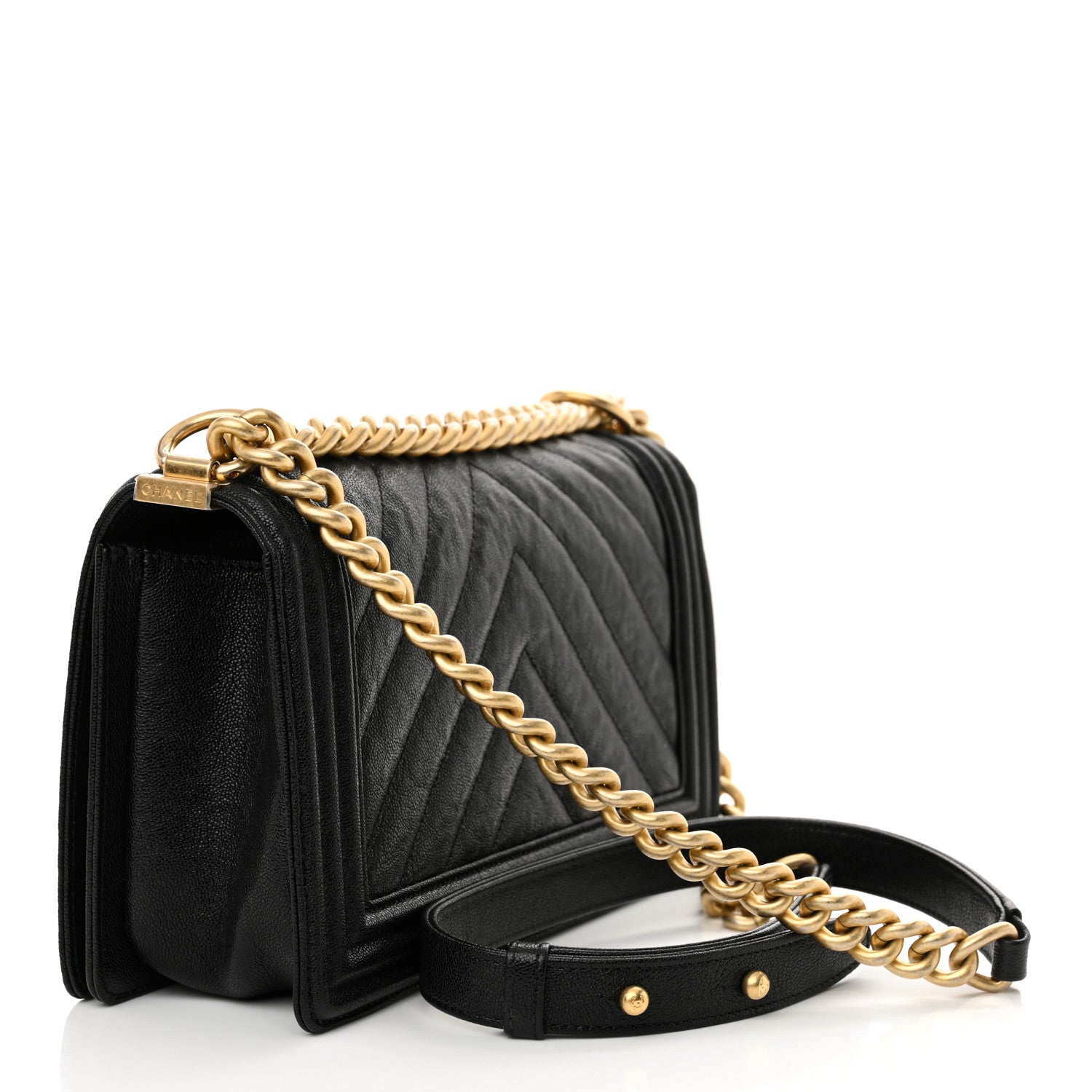 Chanel Caviar Chevron Quilted Medium Boy Flap Black 3 of 10