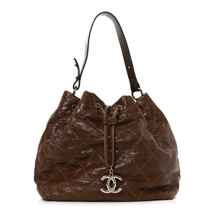 Chanel Glazed Calfskin On The Road Drawstring Tote Brown 1 of 8