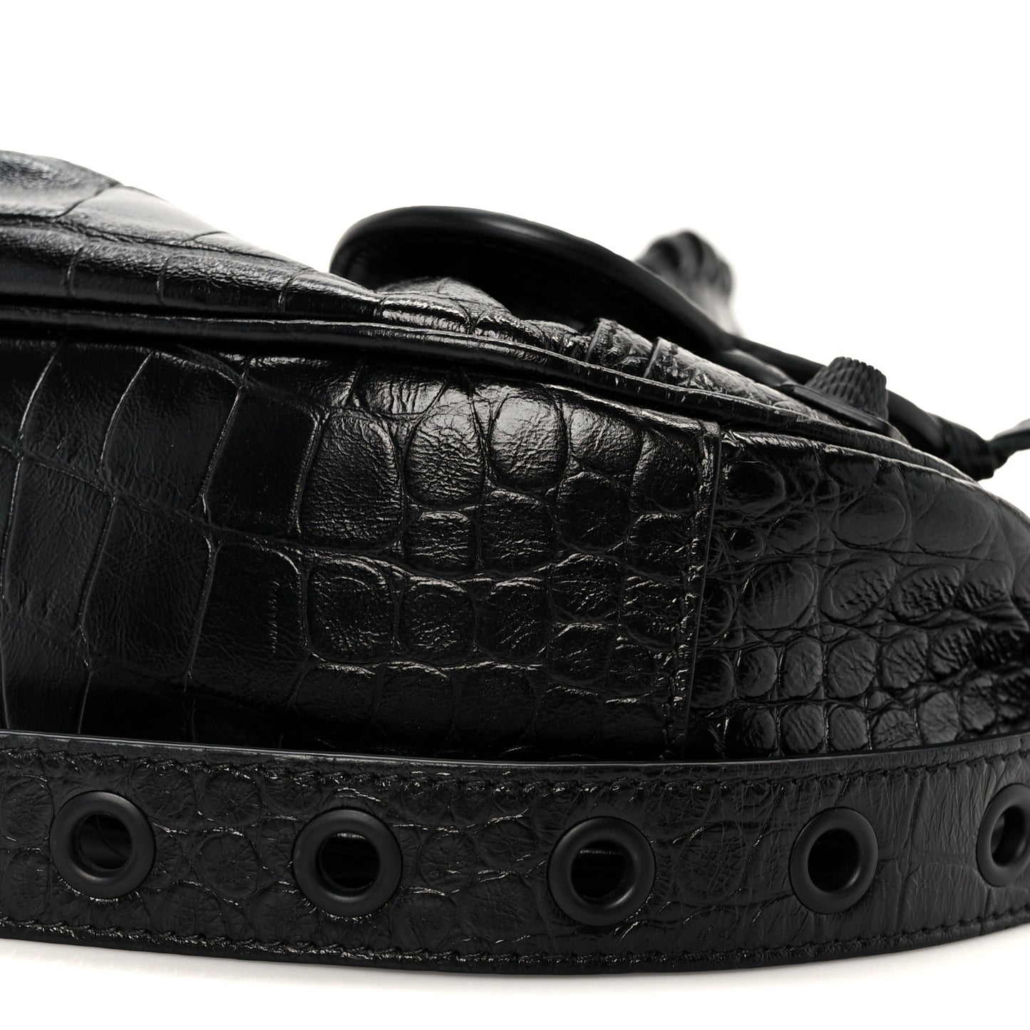 Extra Supple Calfskin Crocodile Embossed Monochrome Le Cagole Shoulder Bag XS Black