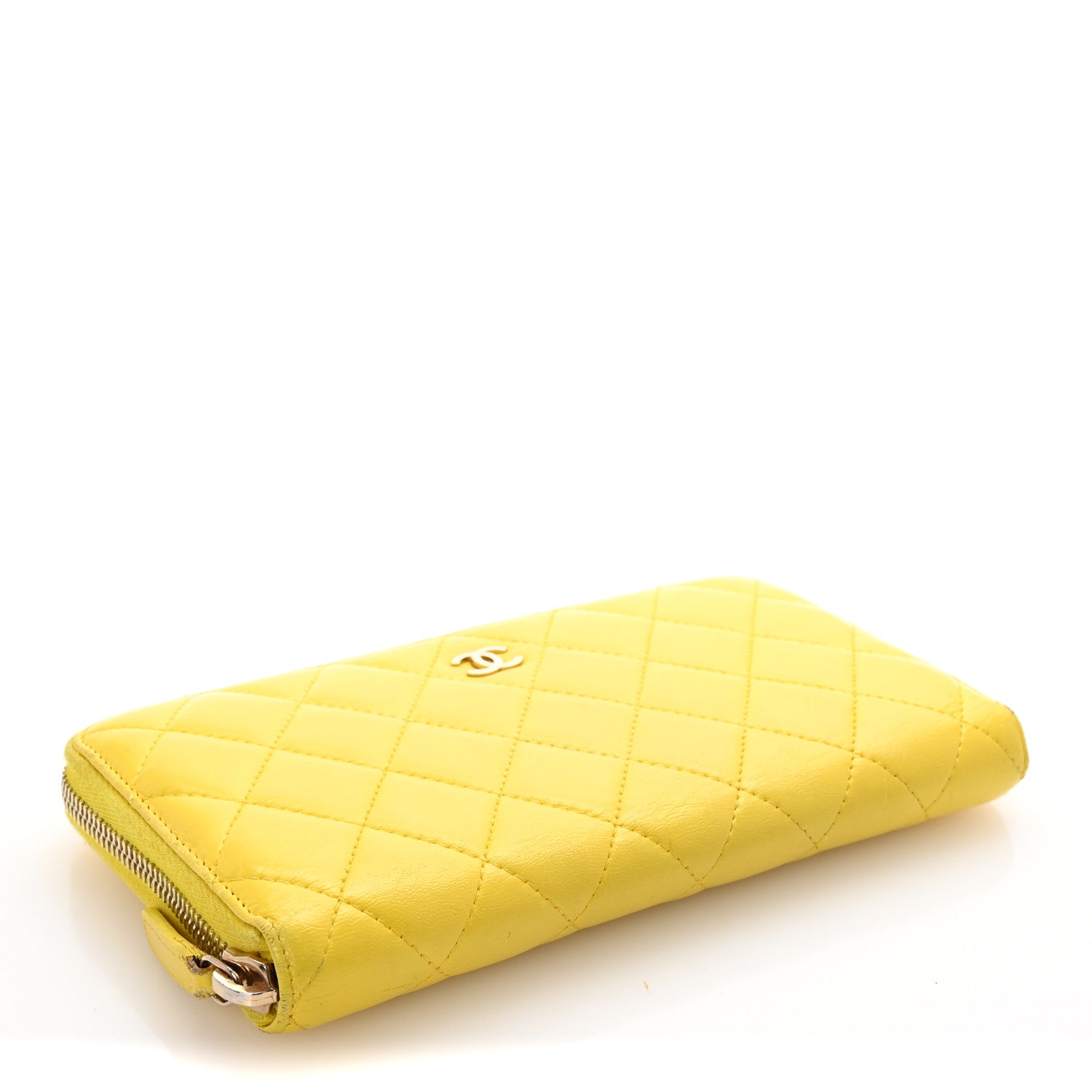 Chanel Lambskin Quilted Large Gusset Zip Around Wallet Yellow 4 of 9