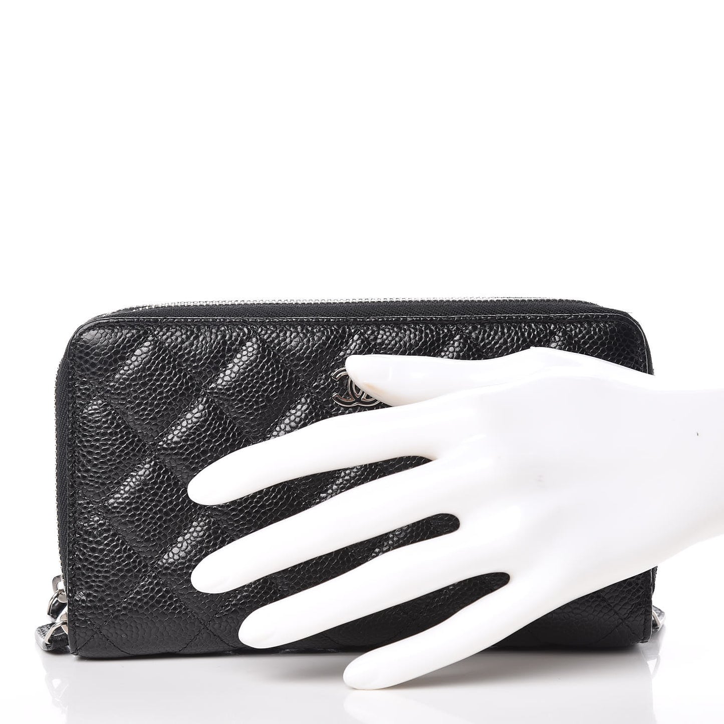 Caviar Quilted Zip Around Phone Holder Black