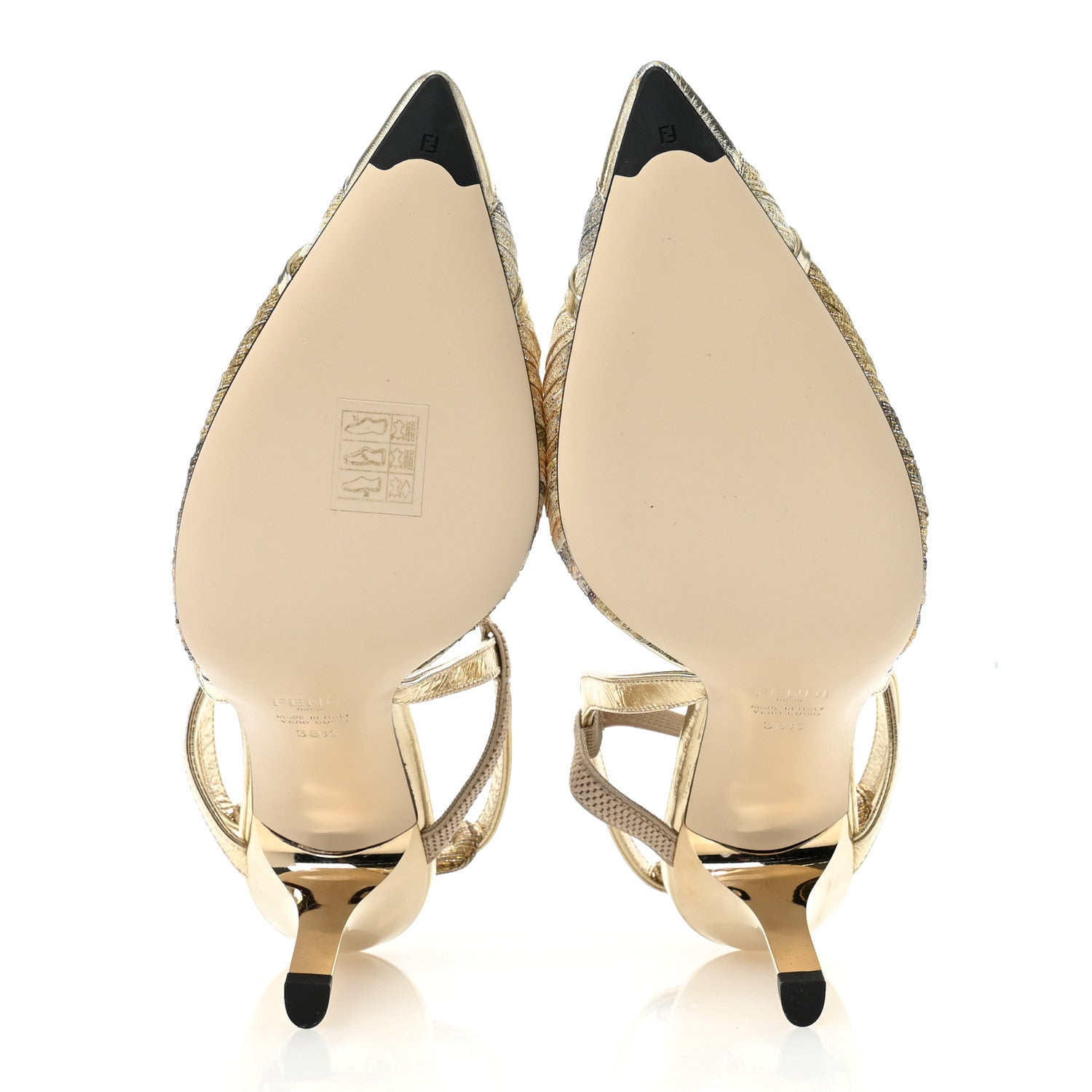 Fendi Laminated Fabric Nappa Colibri Lite 85mm Slingback Pumps 38.5 Gold Platino 7 of 9