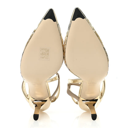 Fendi Laminated Fabric Nappa Colibri Lite 85mm Slingback Pumps 38.5 Gold Platino 7 of 9