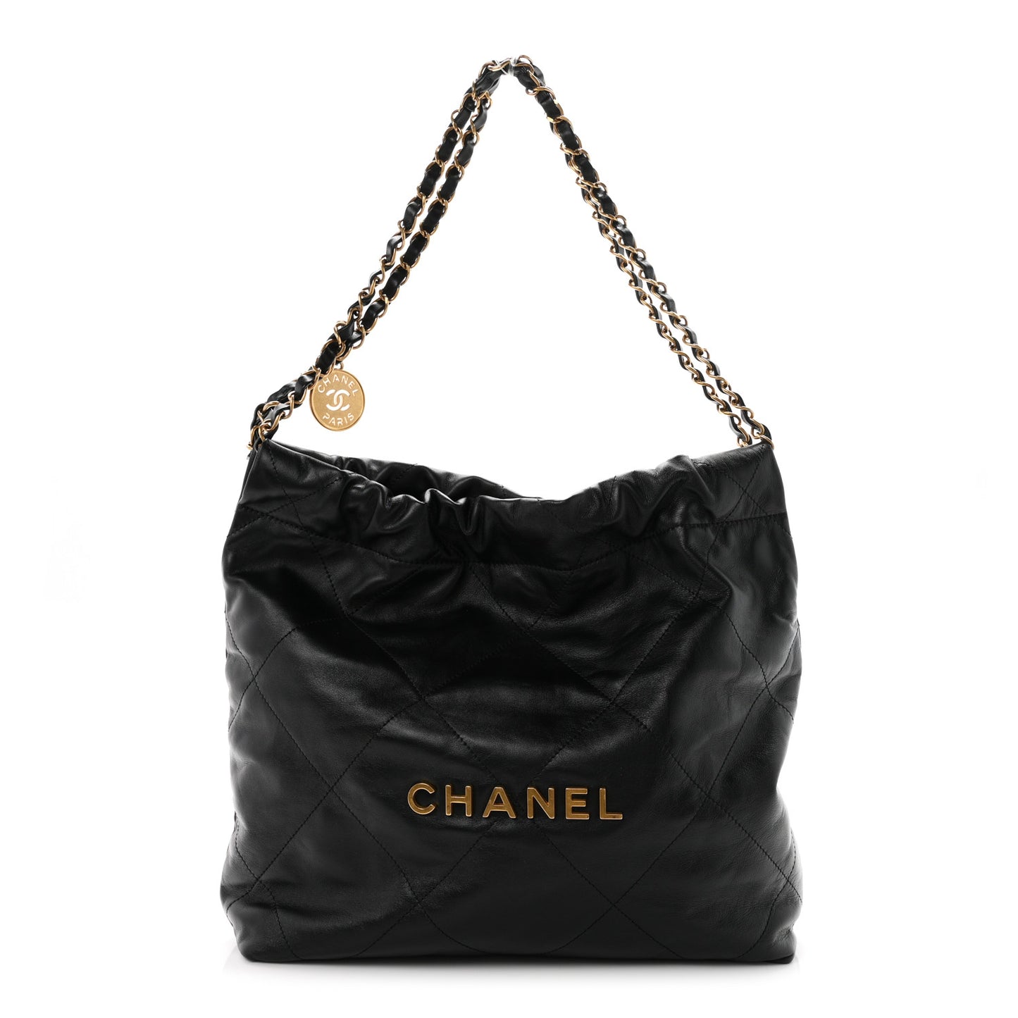 Shiny Calfskin Quilted Small Chanel 22 Black
