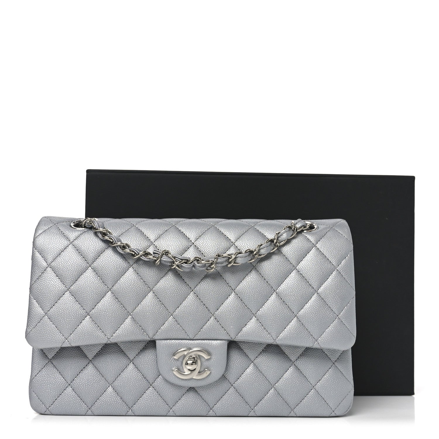Chanel Metallic Caviar Quilted Medium Double Flap Silvery 11 of 11