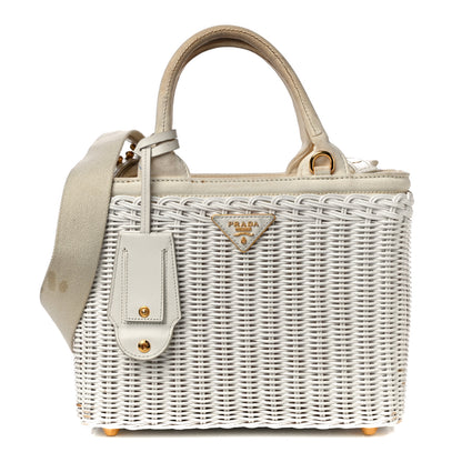 Prada Canvas Wicker Tote White 1 of 23