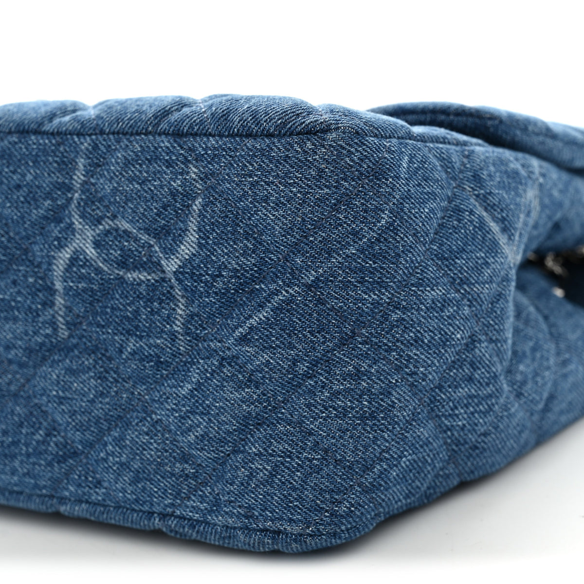 Denim Quilted CC Print Jumbo Single Flap Blue