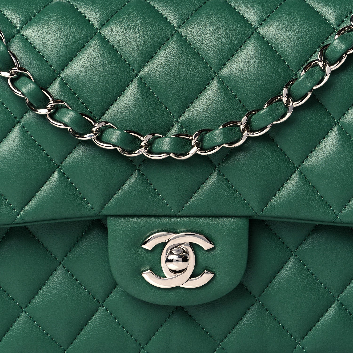 Chanel Lambskin Quilted Medium Double Flap Green 8 of 11