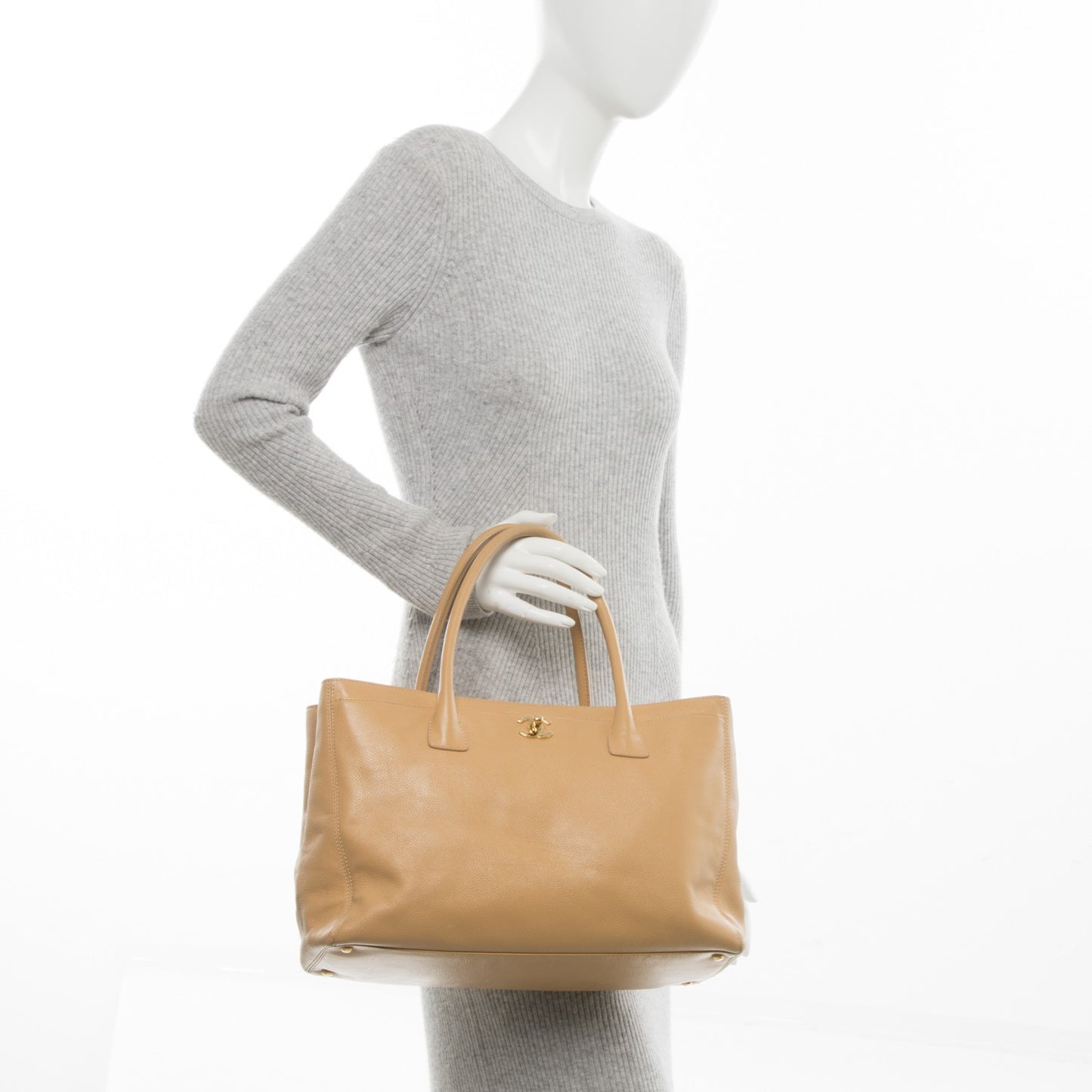 Calfskin Cerf Executive Shopper Tote Beige
