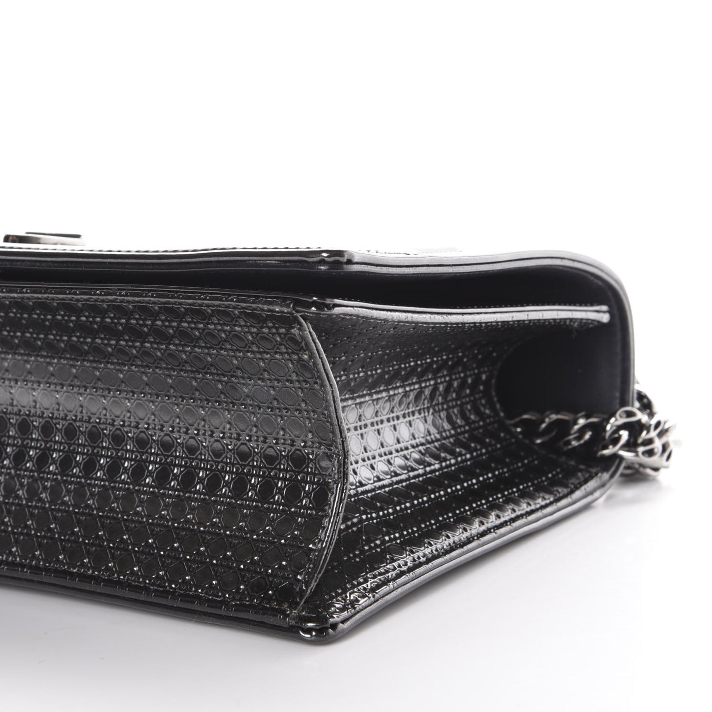 Metallic Patent Micro-Cannage Medium Diorama Flap Bag Silver