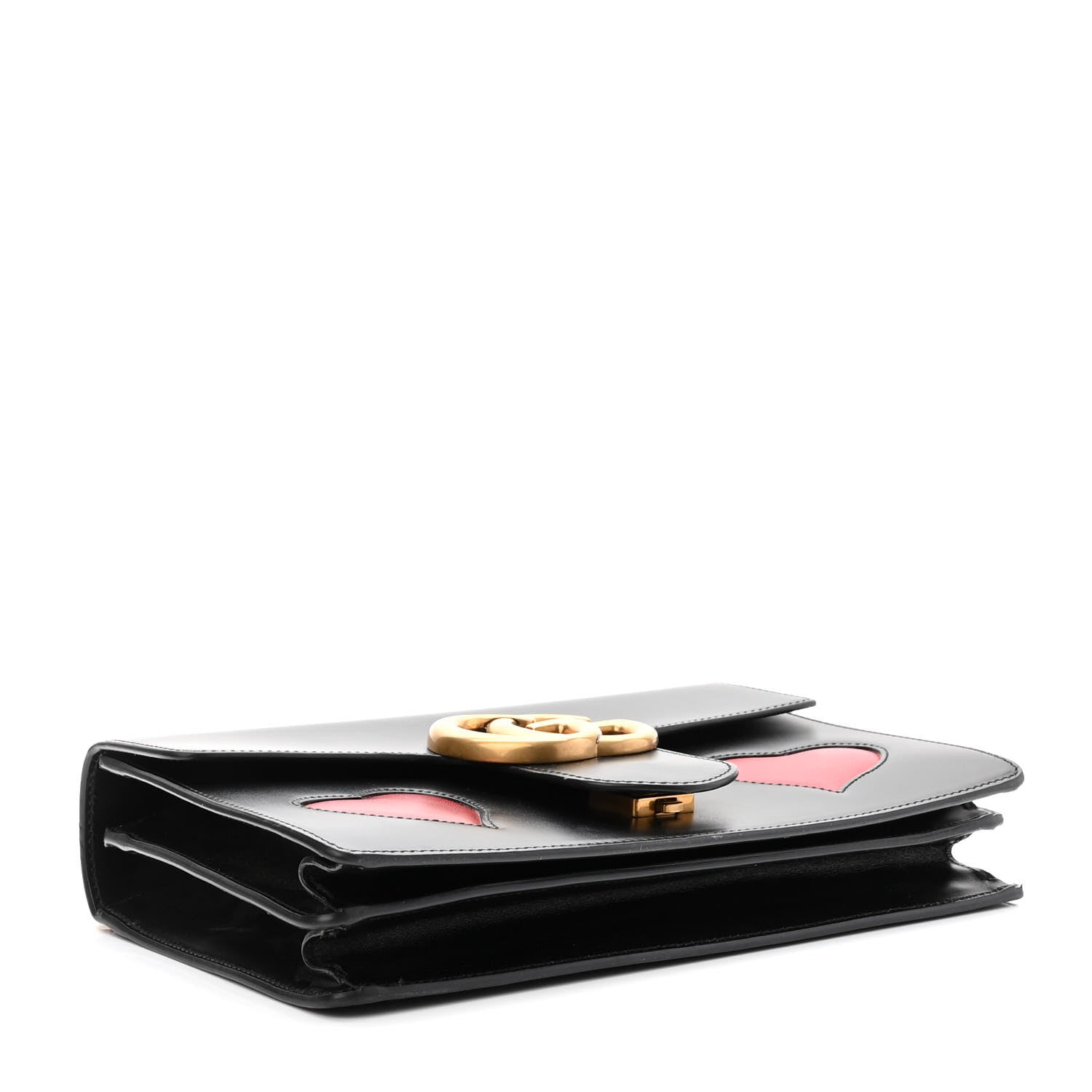 Gucci Knight Calfskin Malaga Kid Heart Medium GG Marmont Chain Handle Bag Black Hibiscus Red Multicolor 4 of 10