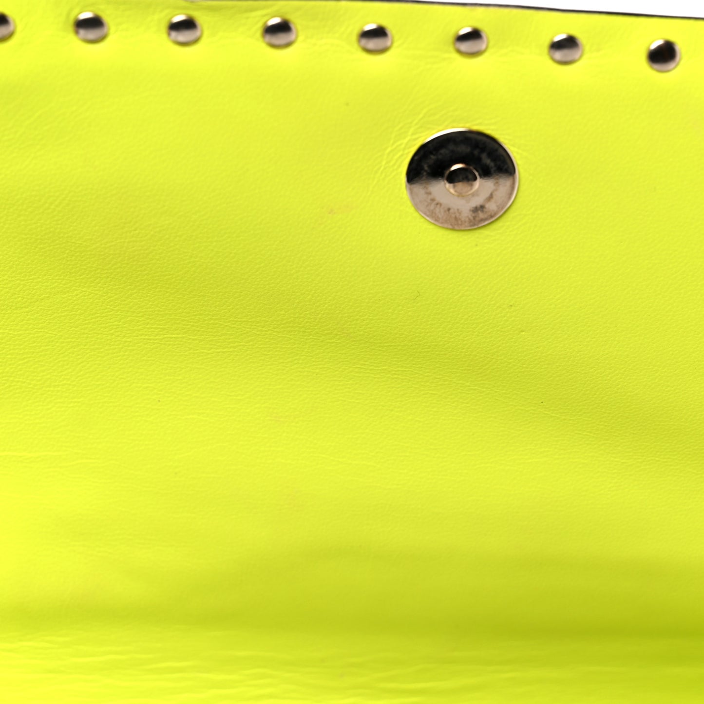 Nappa Canvas Camouflage Rockstud Wristlet Clutch Yellow Fluo Green