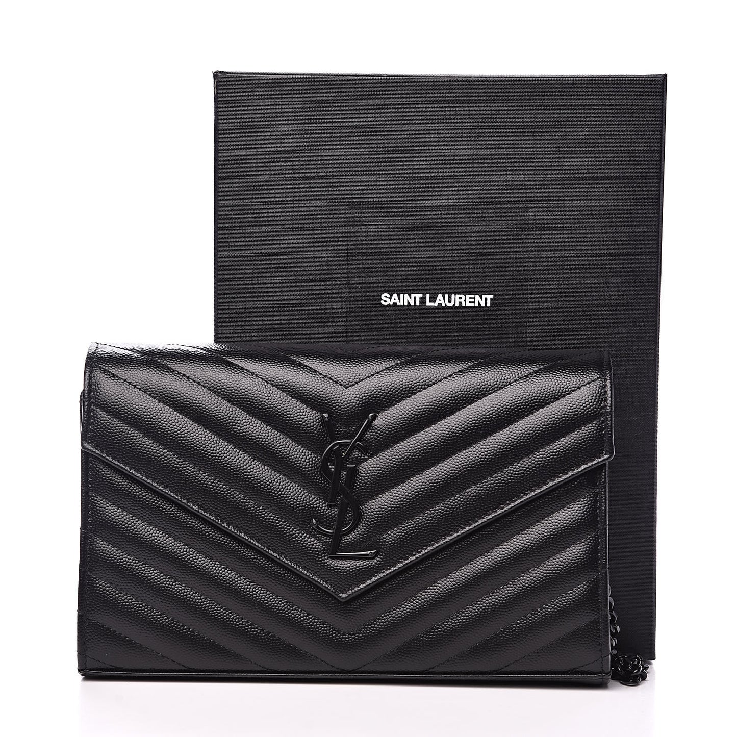 Grain De Poudre Matelasse Chevron Monogram Chain Wallet Black
