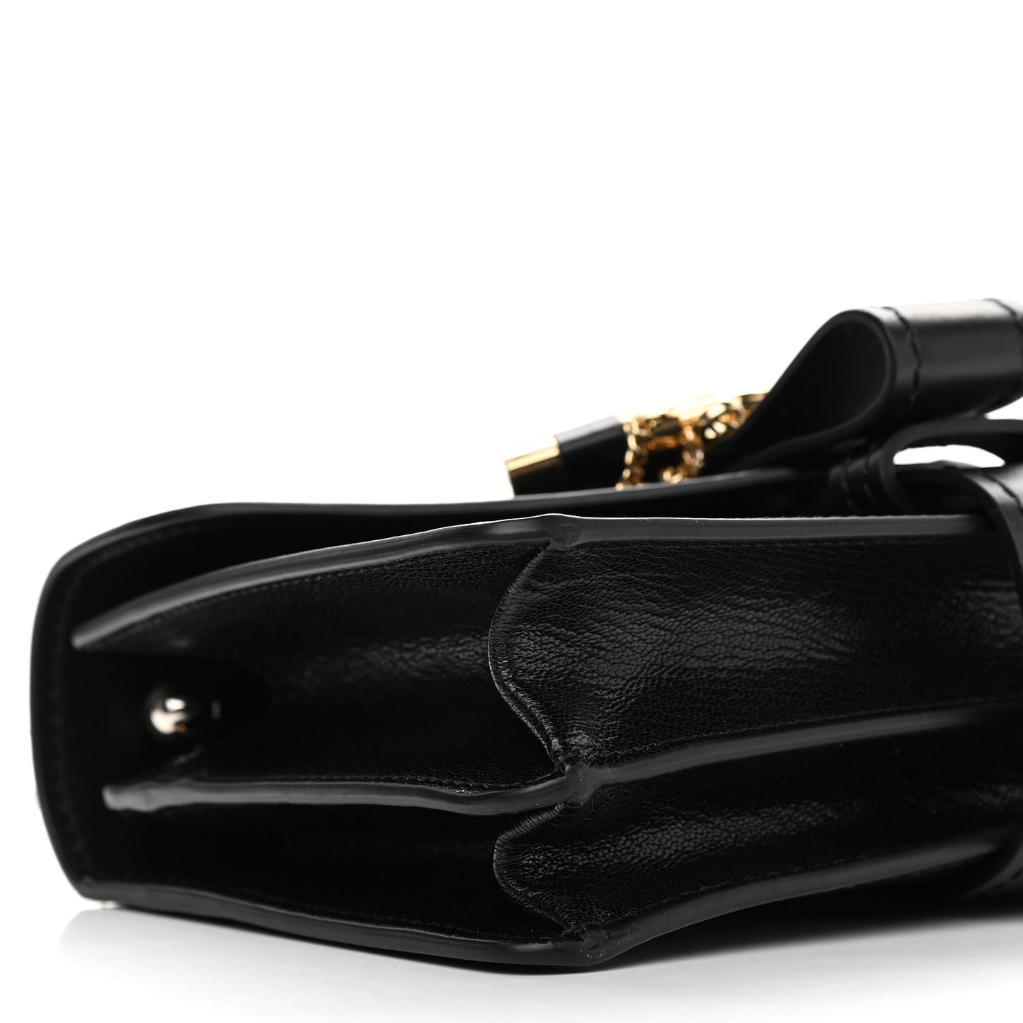Shiny Goatskin Calfskin Aby Chain Shoulder Bag Black
