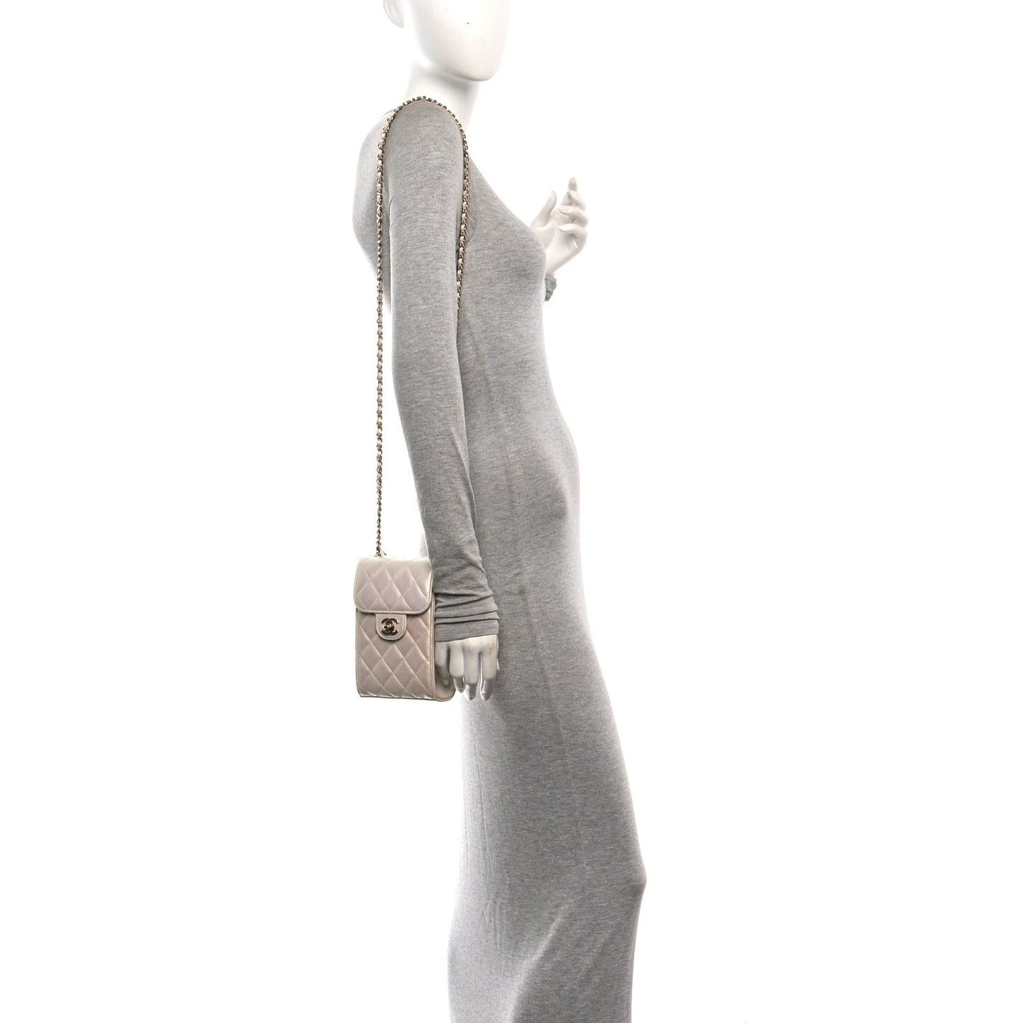 Iridescent Lambskin Quilted CC Phone Holder Ivory