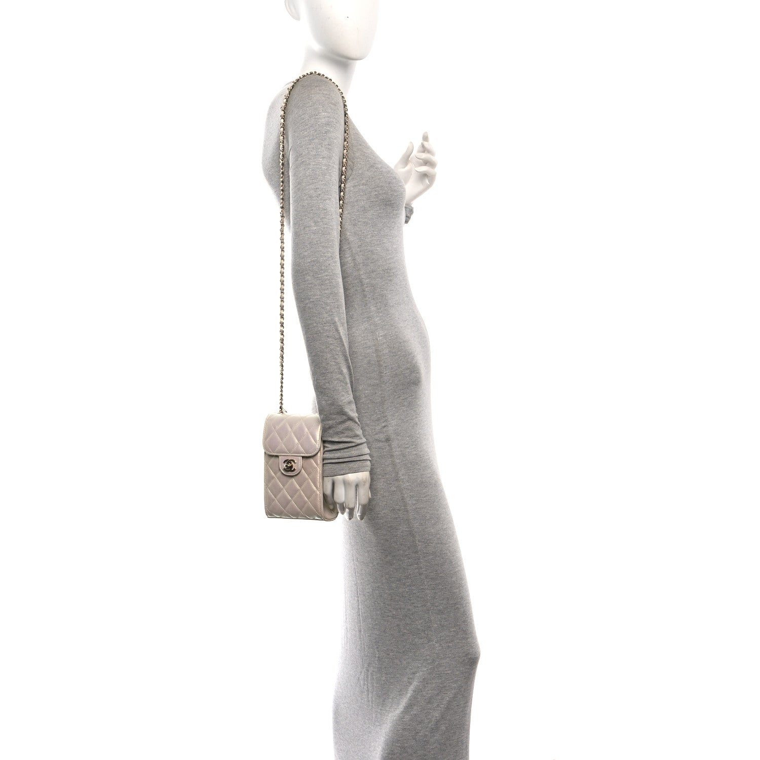 Chanel Iridescent Lambskin Quilted CC Phone Holder Ivory 2 of 12
