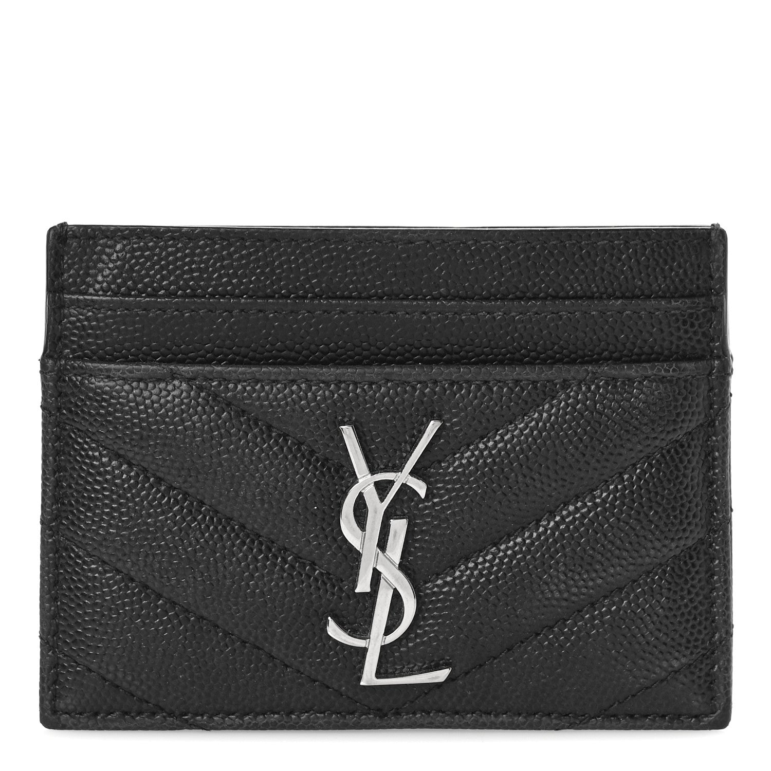 Saint Laurent Grain De Poudre Matelasse Chevron Monogram Credit Card Case Black 1 of 8