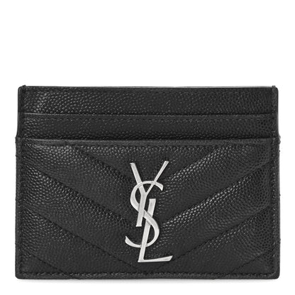 Saint Laurent Grain De Poudre Matelasse Chevron Monogram Credit Card Case Black 1 of 8