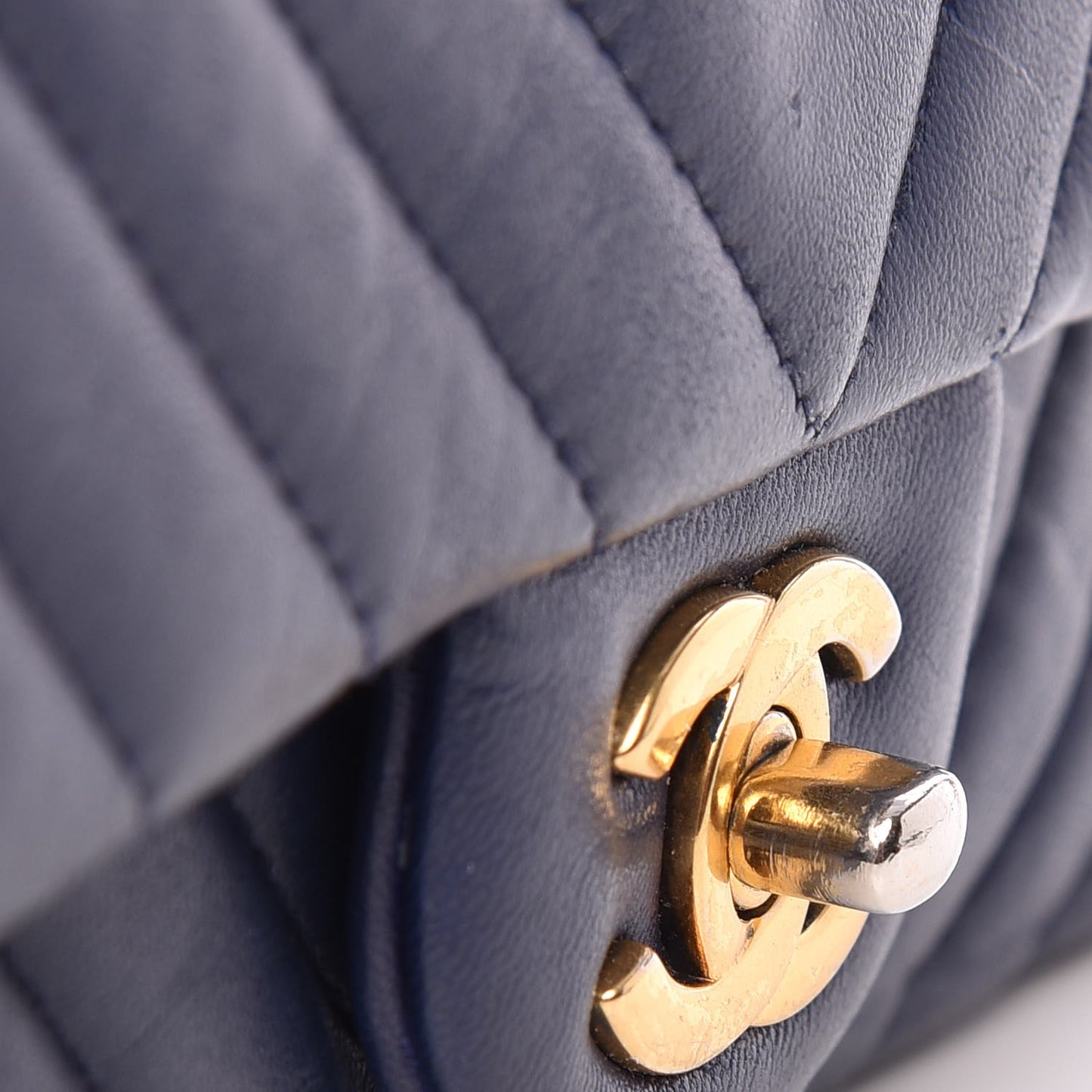 Calfskin Chevron Quilted Rectangular Mini Flap Dark Blue