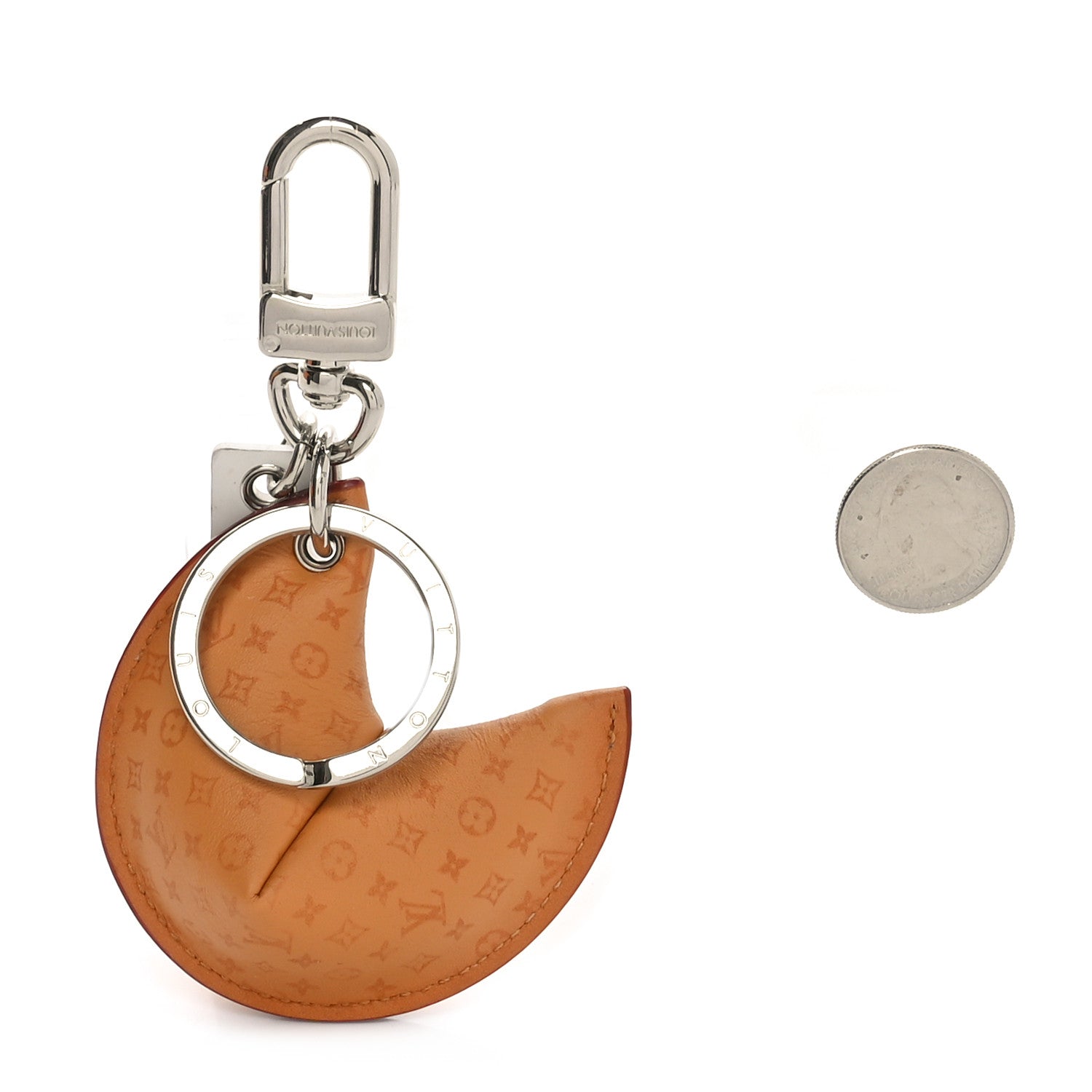 Louis Vuitton Calfskin Monogram Printed LV Fortune Cookie Bag Charm Key Holder Brown 2 of 6