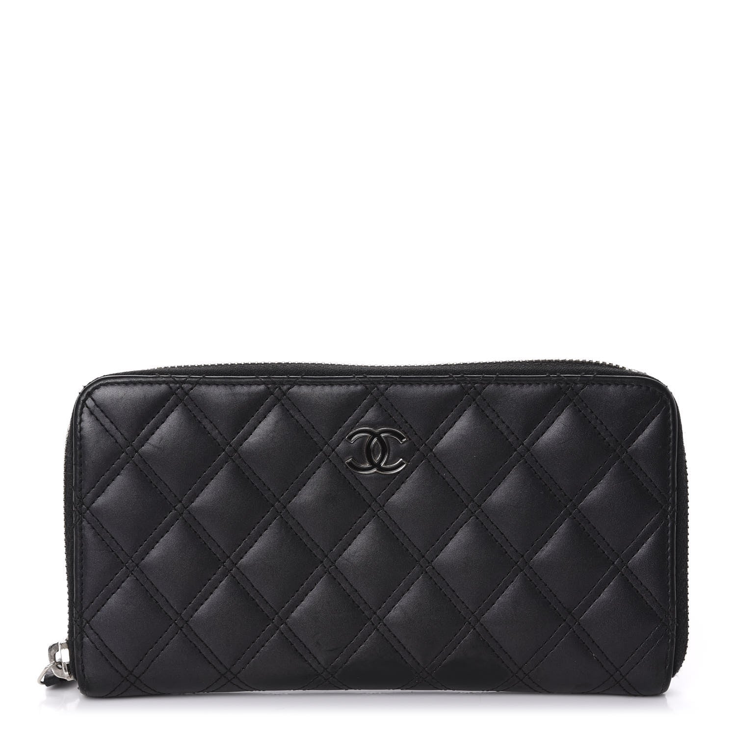 Chanel Lambskin Double Stitch Quilted Large Gusset Zip Around Wallet Black 1 of 19