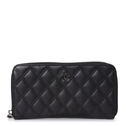 Chanel Lambskin Double Stitch Quilted Large Gusset Zip Around Wallet Black 1 of 19