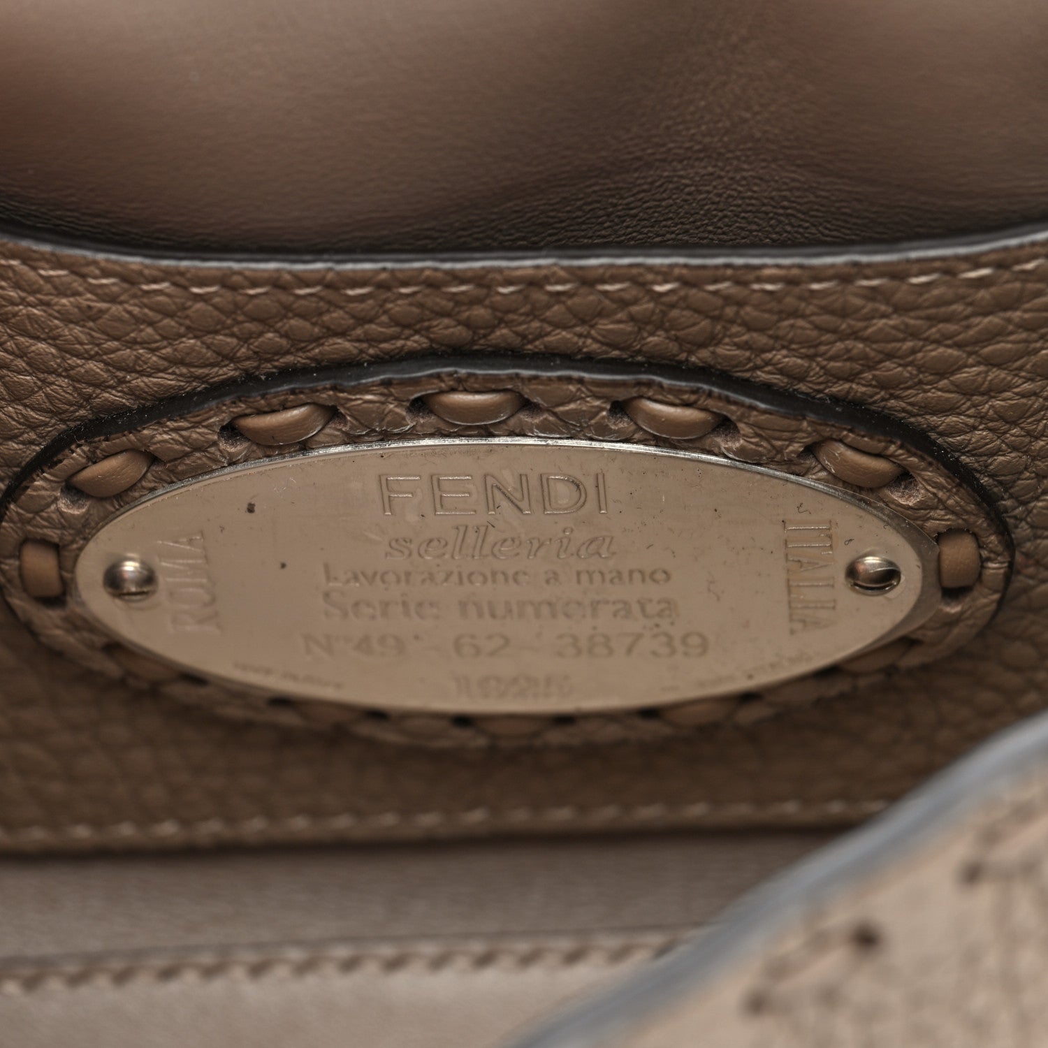 Fendi Cuoio Roma Sellerissima Nappa Sintetica Tape Stitch Mini Baguette Corda 6 of 10