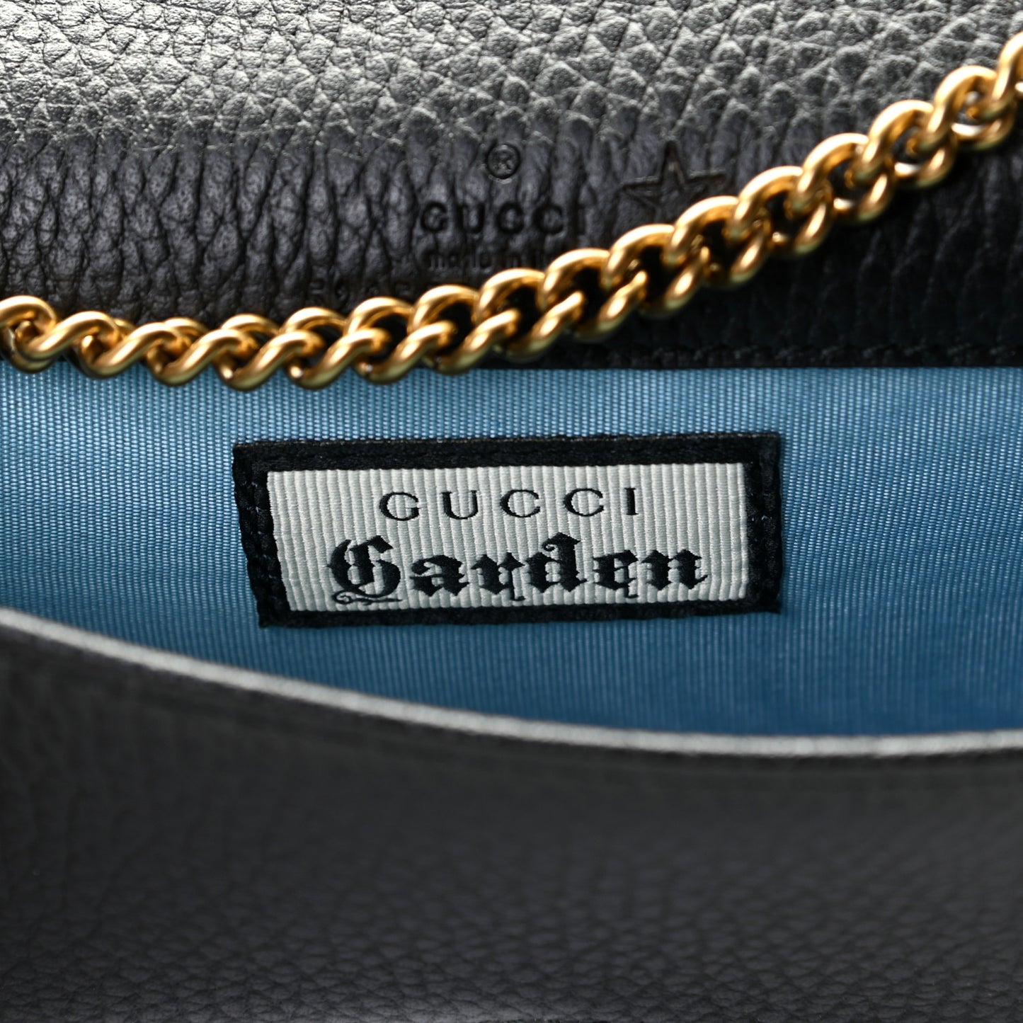 Dollar Calfskin Garden Mystic Cat Chain Wallet Black