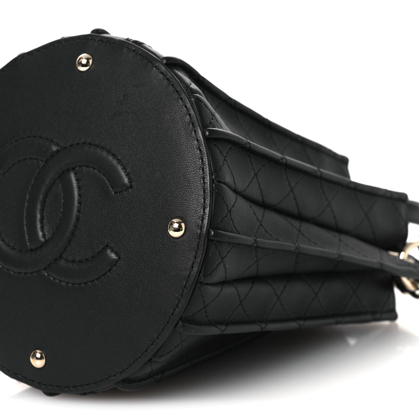 Calfskin Quilted Pleated Bucket Bag Black