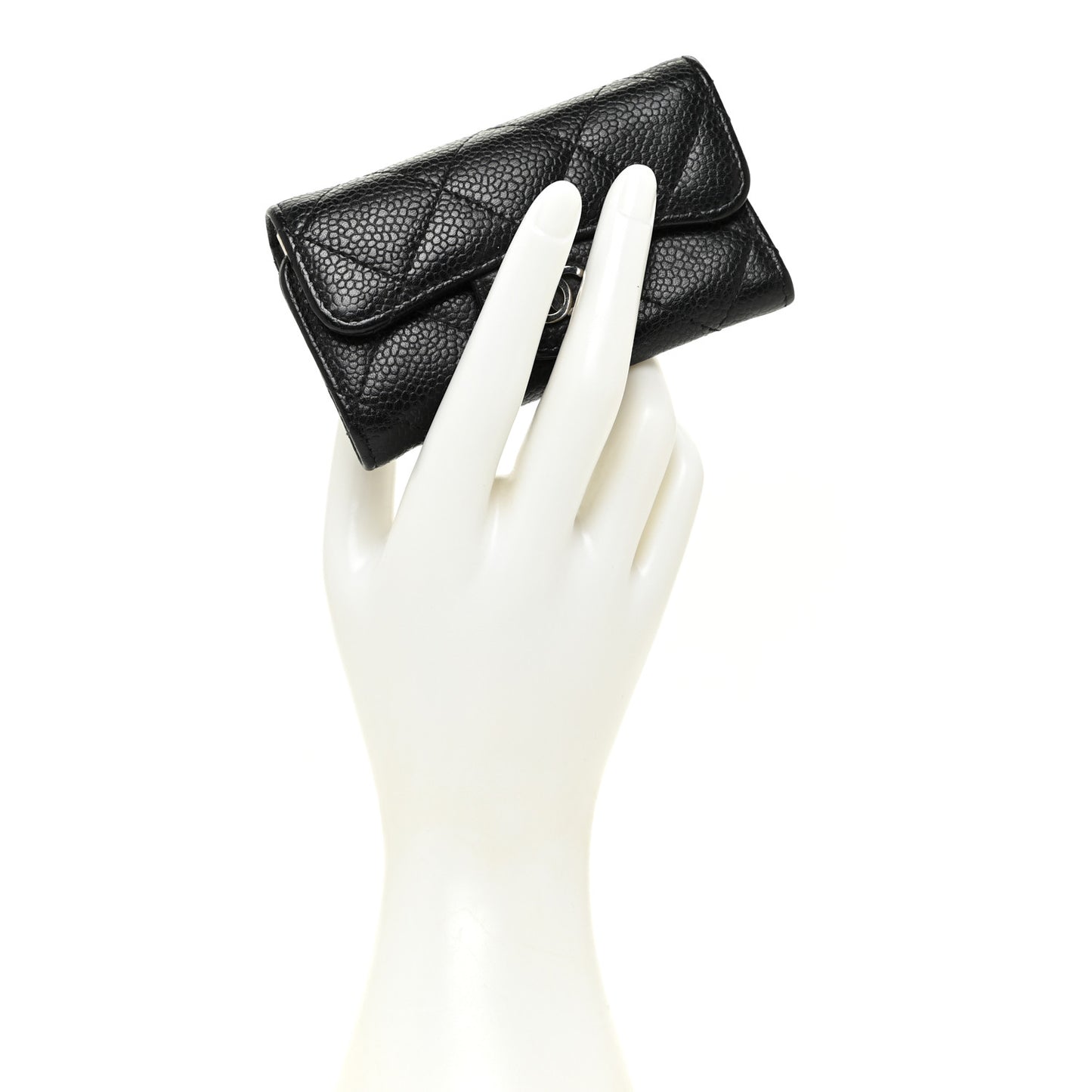 Caviar Quilted 6 Key Holder Black