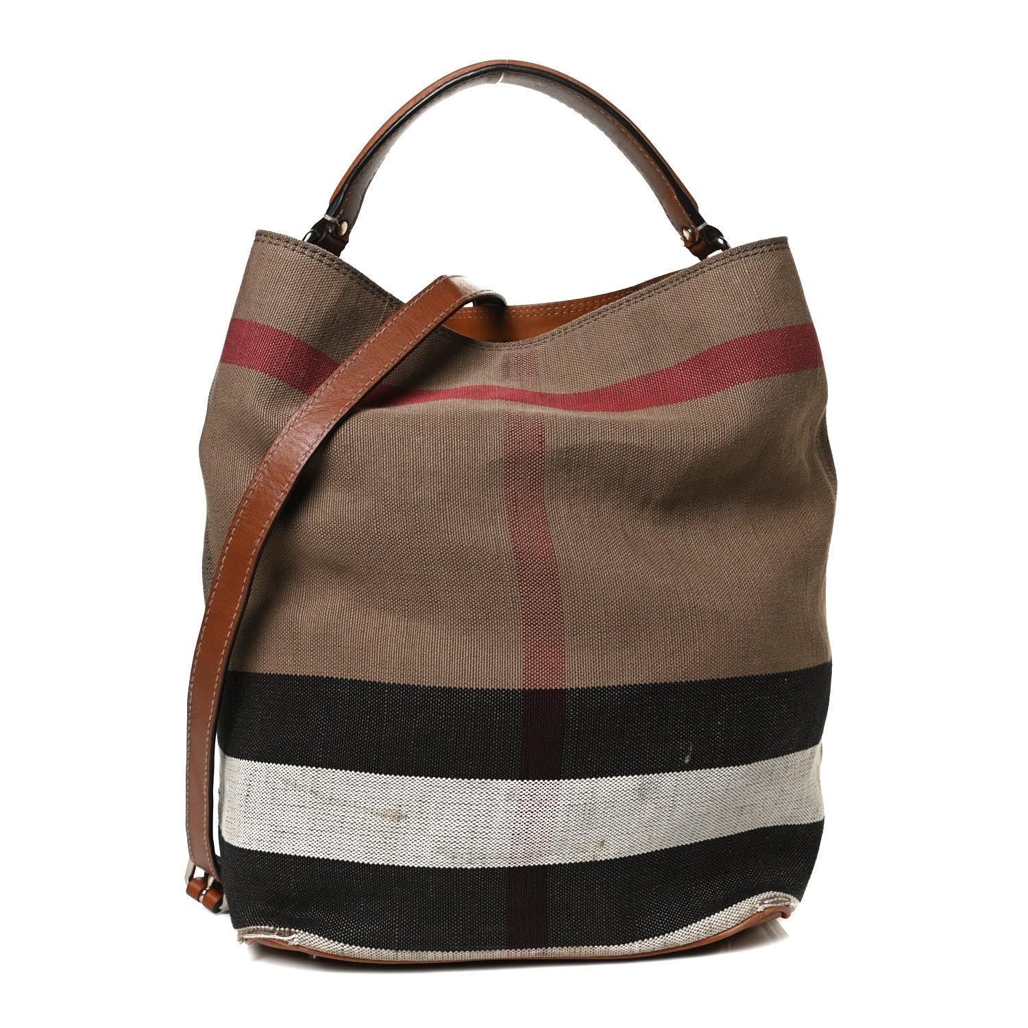 Burberry Canvas Mega Check Medium Ashby Hobo Saddle Brown 1 of 13