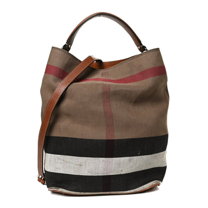 Burberry Canvas Mega Check Medium Ashby Hobo Saddle Brown 1 of 13