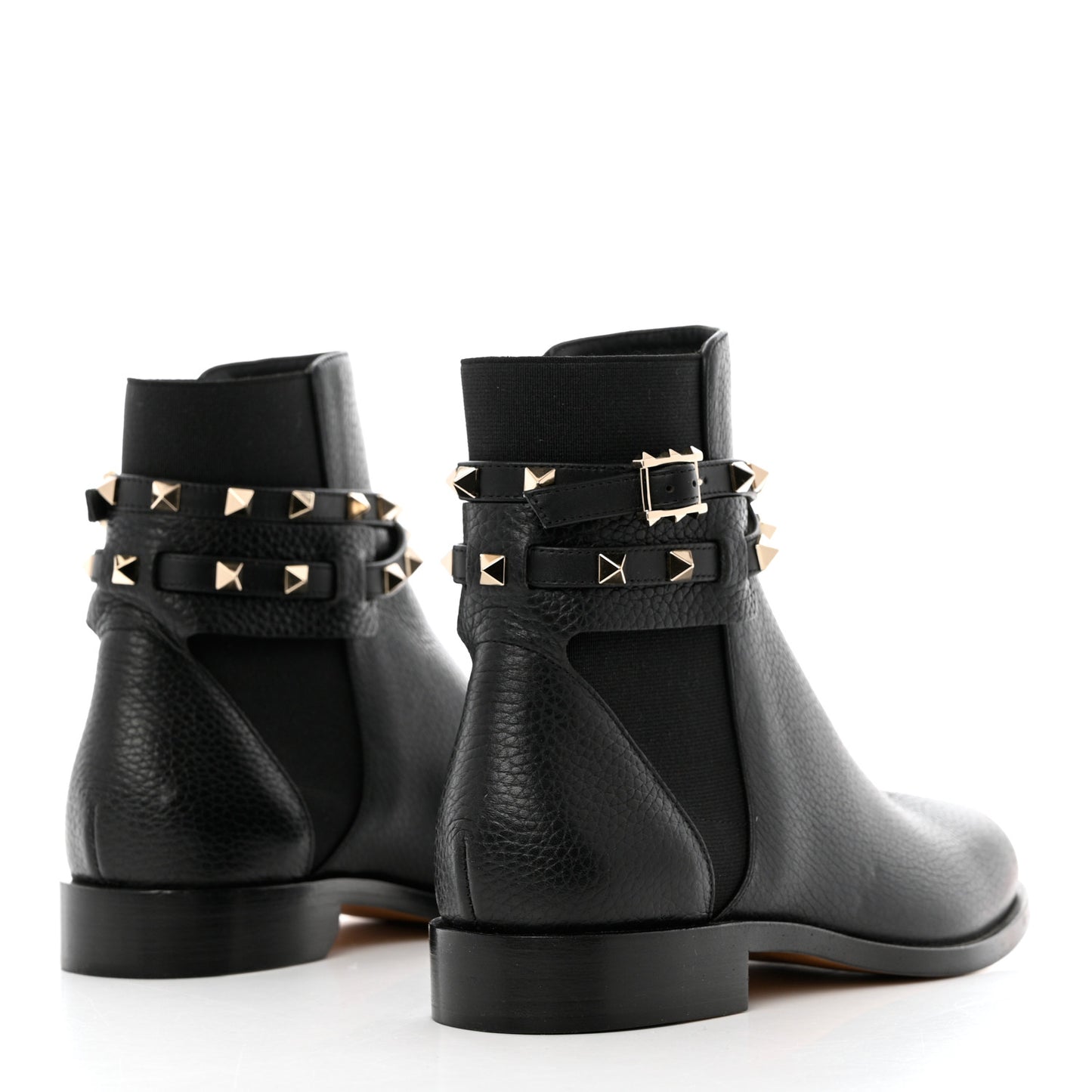 Grained Calfskin Rockstud Beatle Chelsea Ankle Boots 38 Black