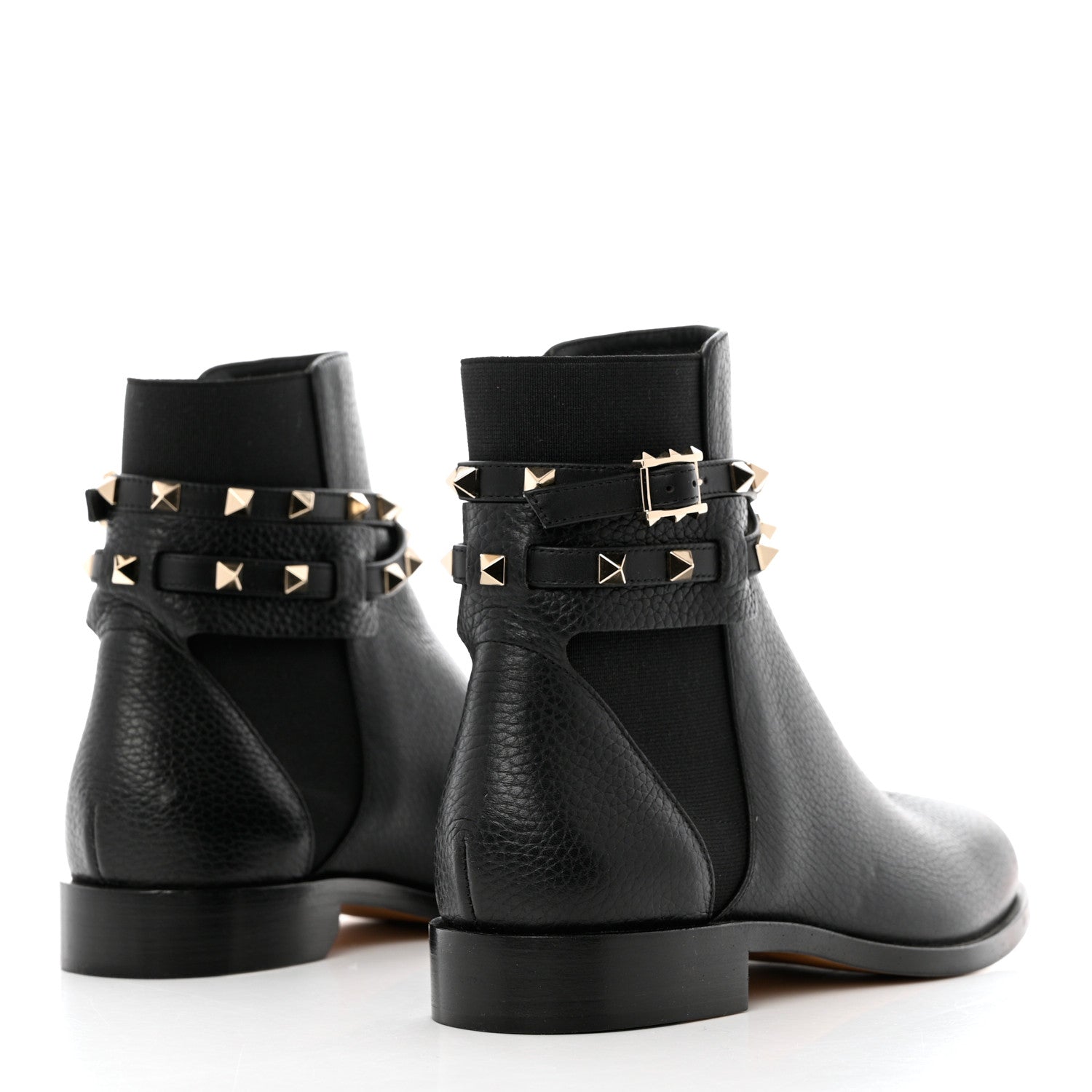 Valentino Garavani Grained Calfskin Rockstud Beatle Chelsea Ankle Boots 38 Black 4 of 12
