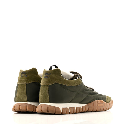 Miu Miu Technical Fabric Suede Womens Tyre Sneakers 37 Loden Green 5 of 13